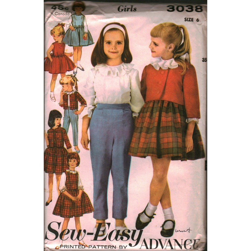 Vintage Advance 3038 Girls Wardrobe Pattern Jumper Jacket Blouse Pants Size 6